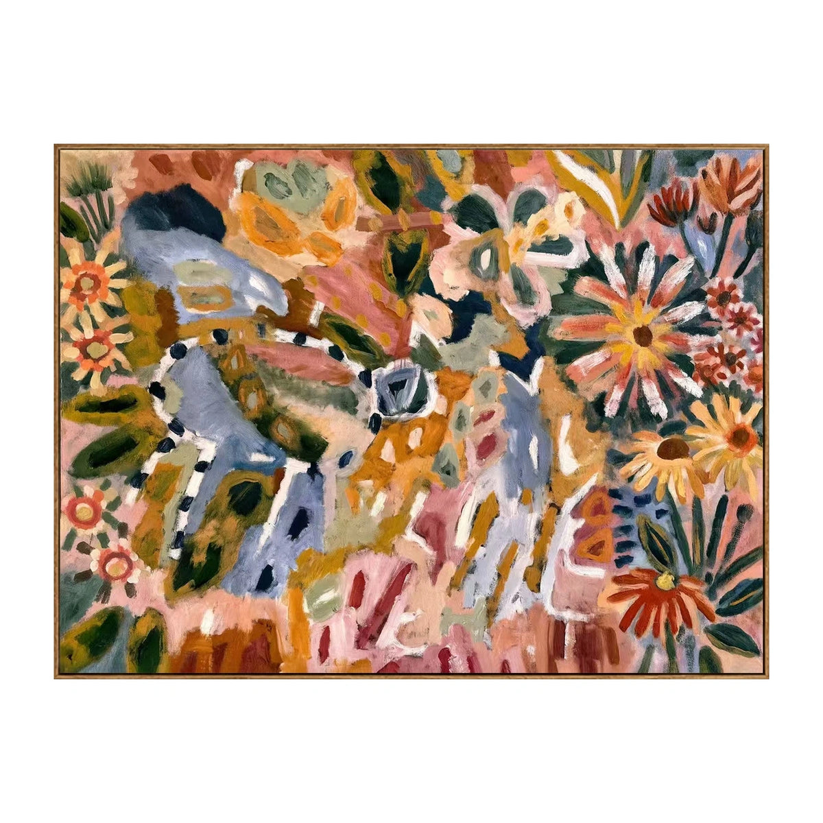 Wildflower Colour Dance Wall Art β full artwork in a natural wood frame