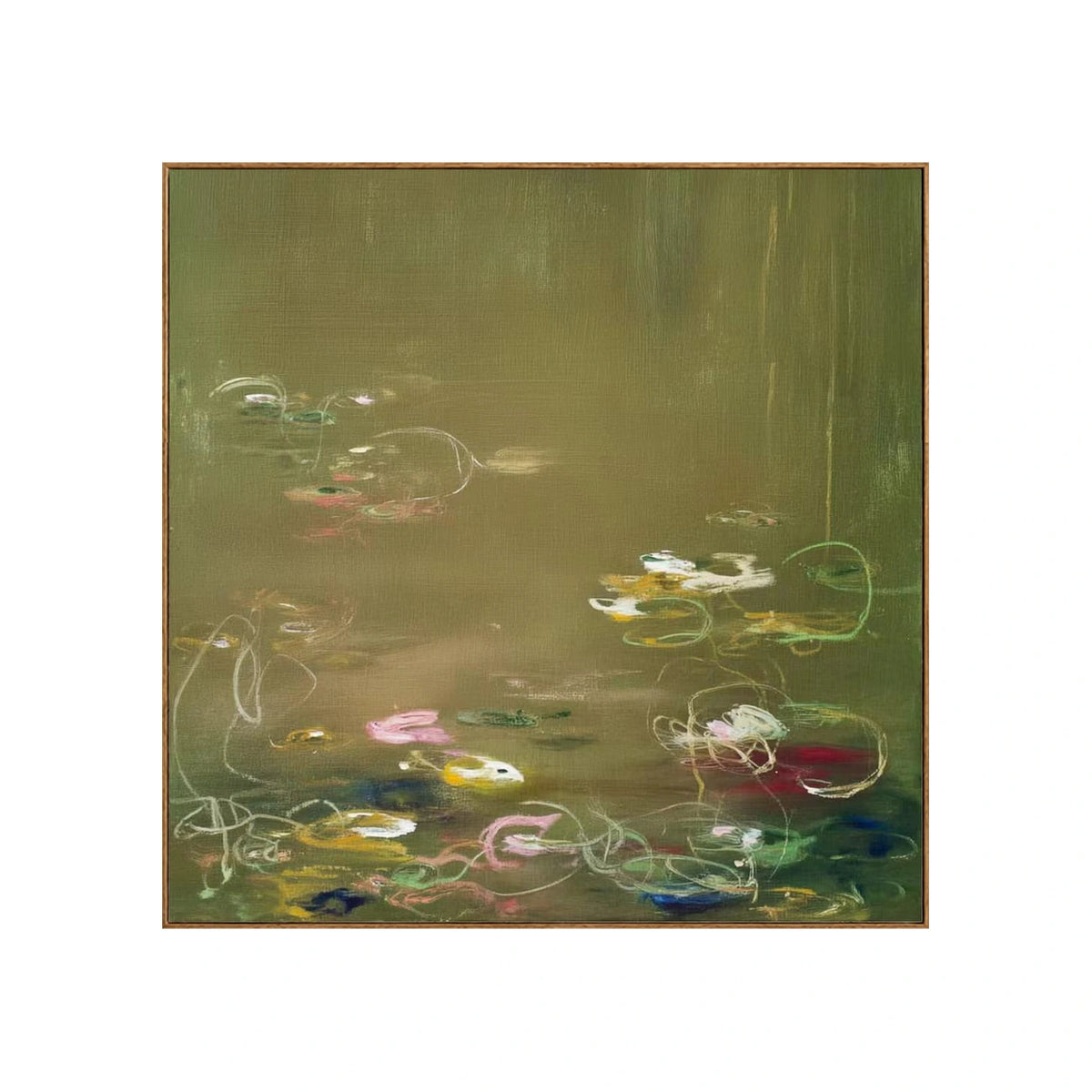 Olive Lily Reflections Wall Art β full artwork in a natural wood frame