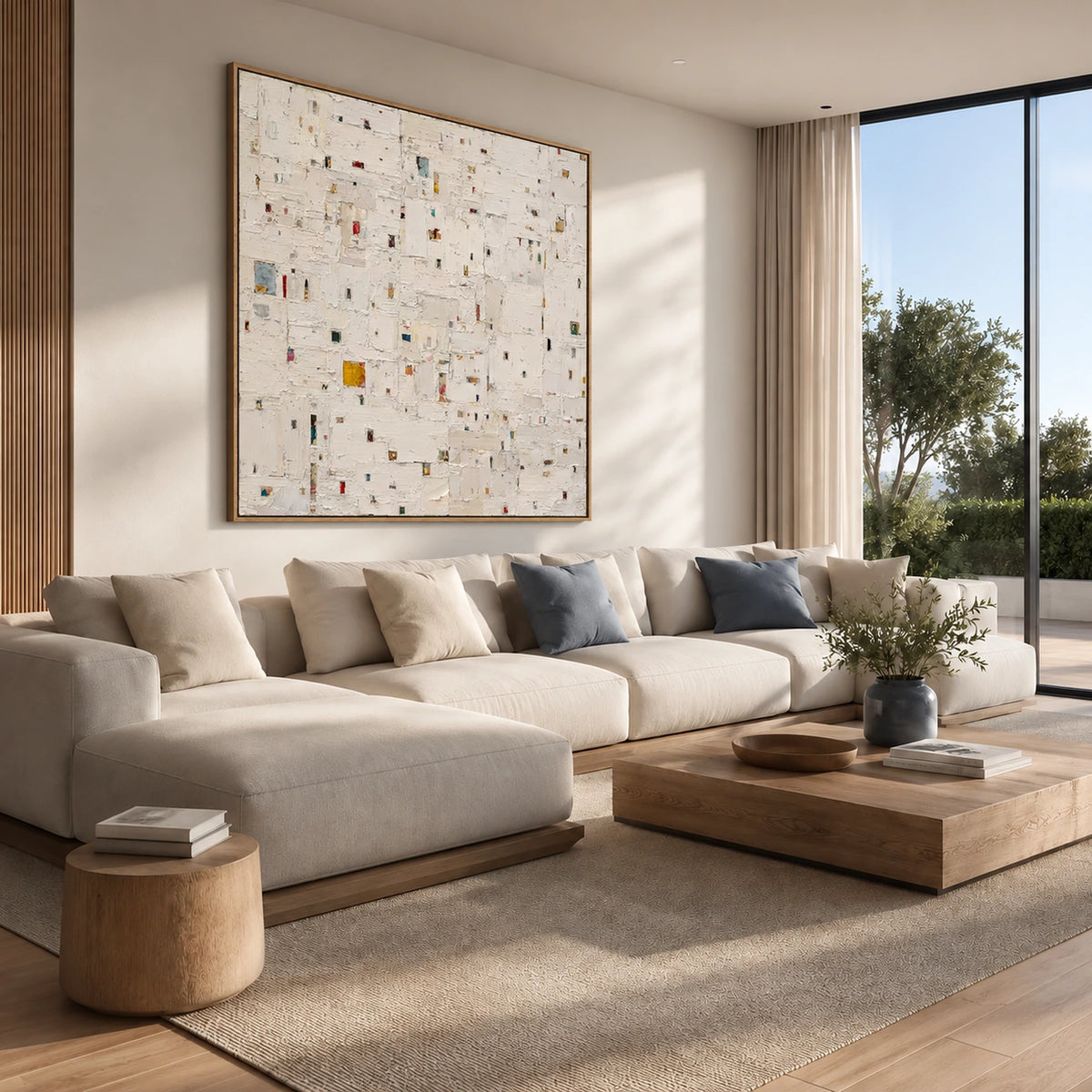 Quiet Mosaic Marks Wall Art β interior room setting 3