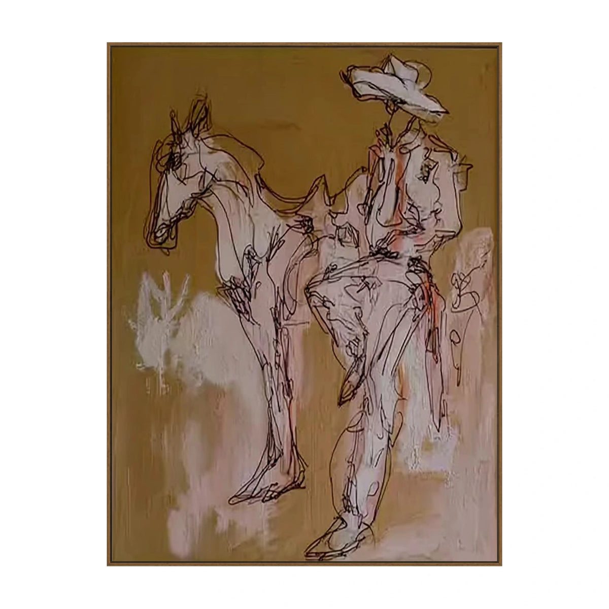 Ochre Trail Rider Wall Art β full artwork in a natural wood frame