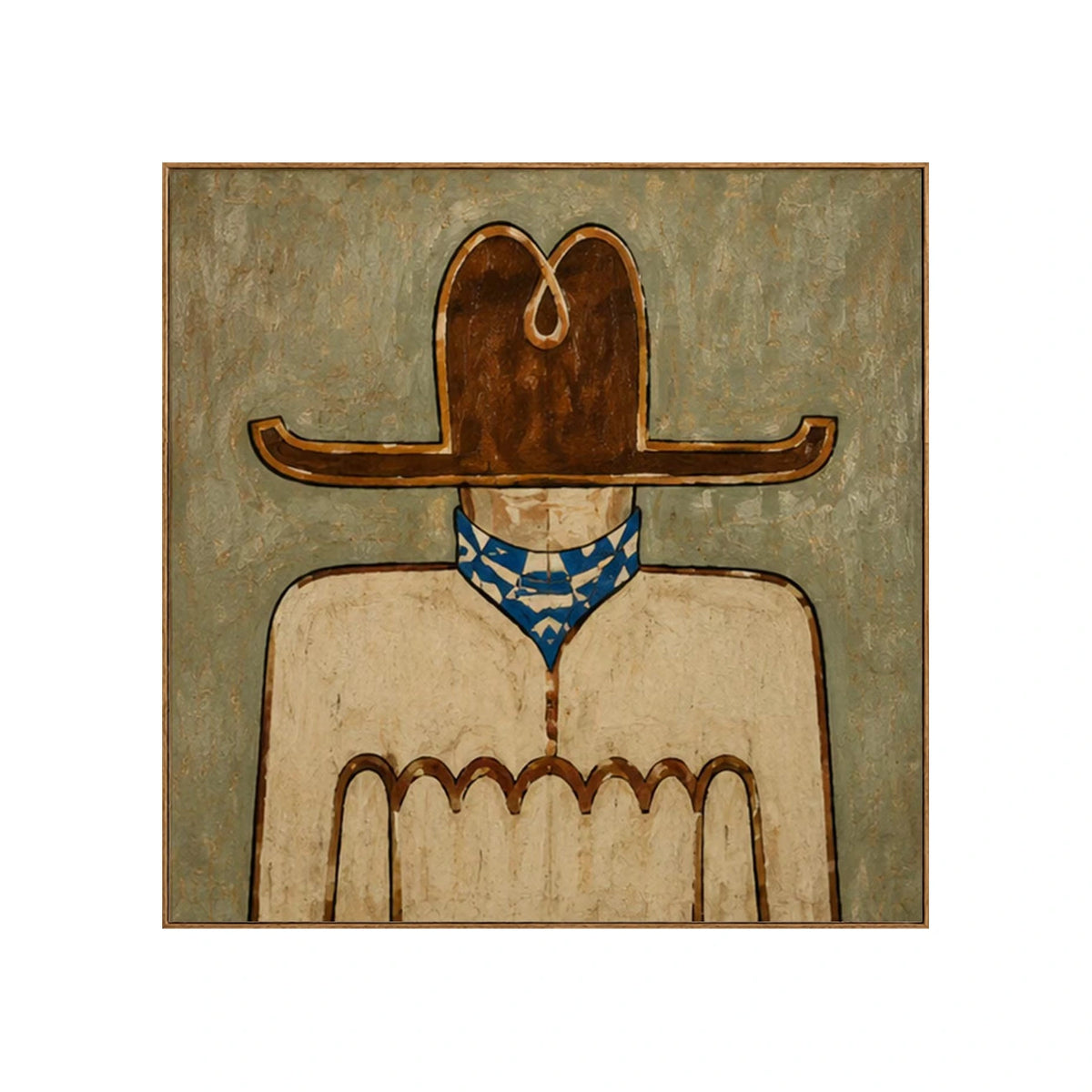 Blue Bandana Frontier Wall Art β full artwork in a natural wood frame