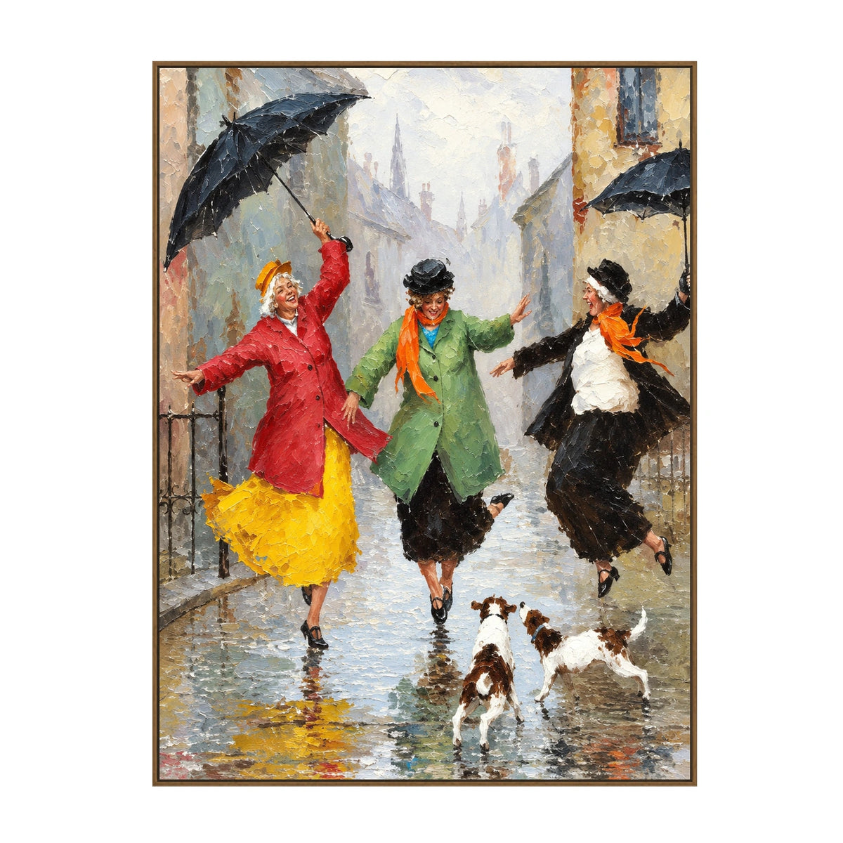 Rainy Day Dance Wall Art β full artwork in a natural wood frame