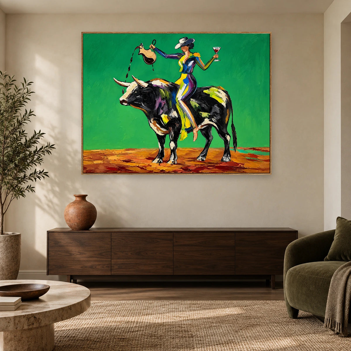 Bull Rider with a Raised Glass Wall Art — interior room setting 1