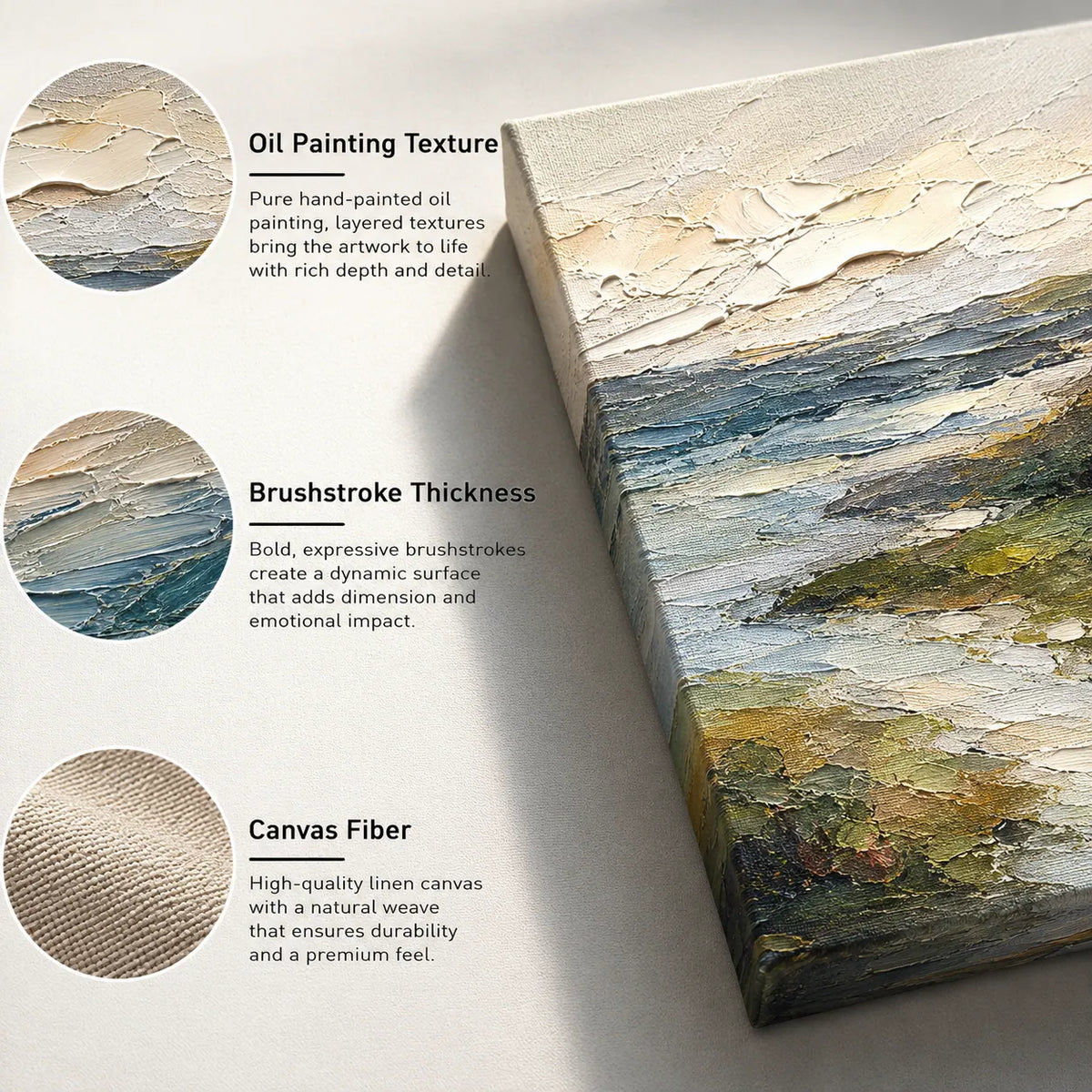 Soft Waves Textured Wall Art oil painting texture and brushstroke detail | Olyrel