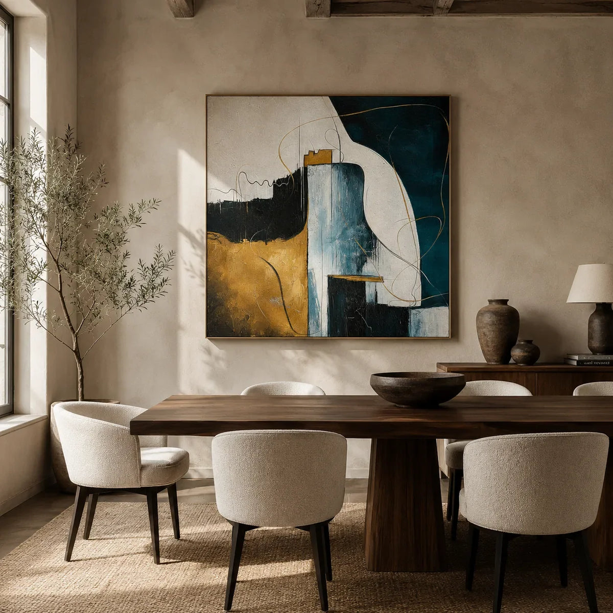Gilded Current Abstract Wall Art styled in a contemporary entryway | Olyrel
