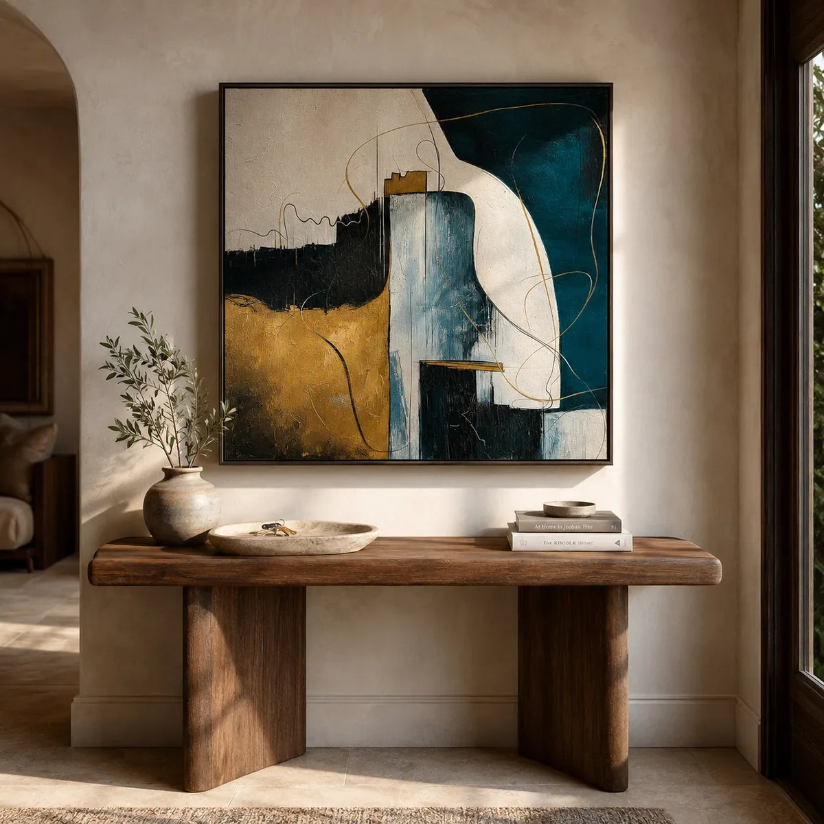 Gilded Current Abstract Wall Art shown in a quiet home office | Olyrel