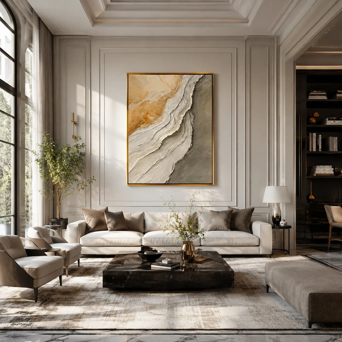 Stone Drift Textured Wall Art styled in a contemporary entryway | Olyrel