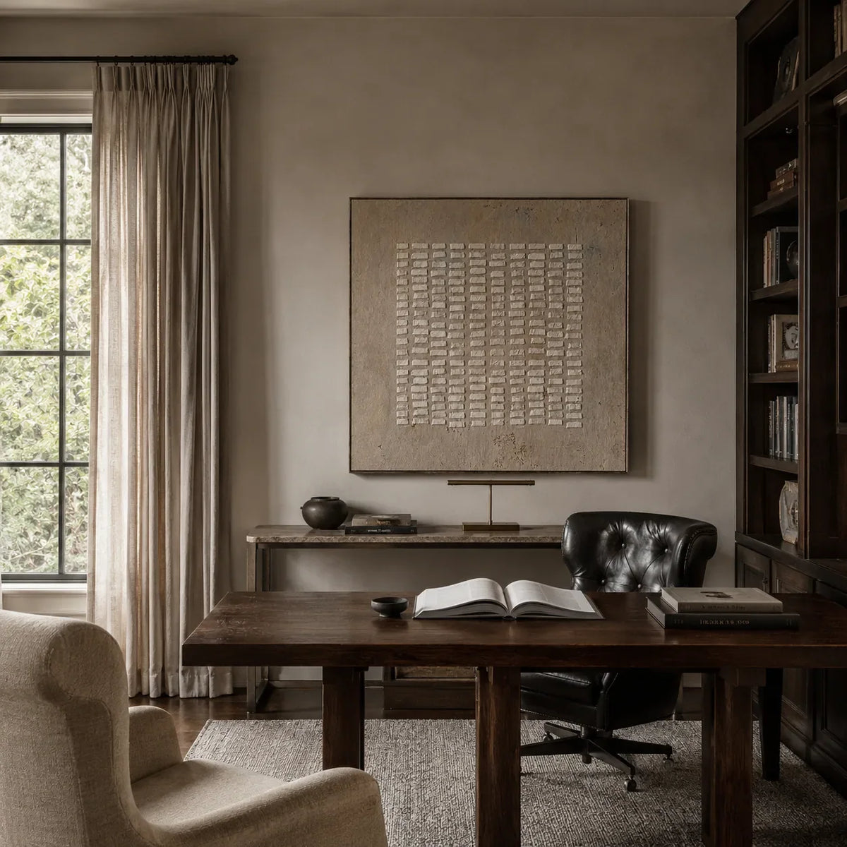 White Rhythm Textured Wall Art styled with minimal interior decor | Olyrel
