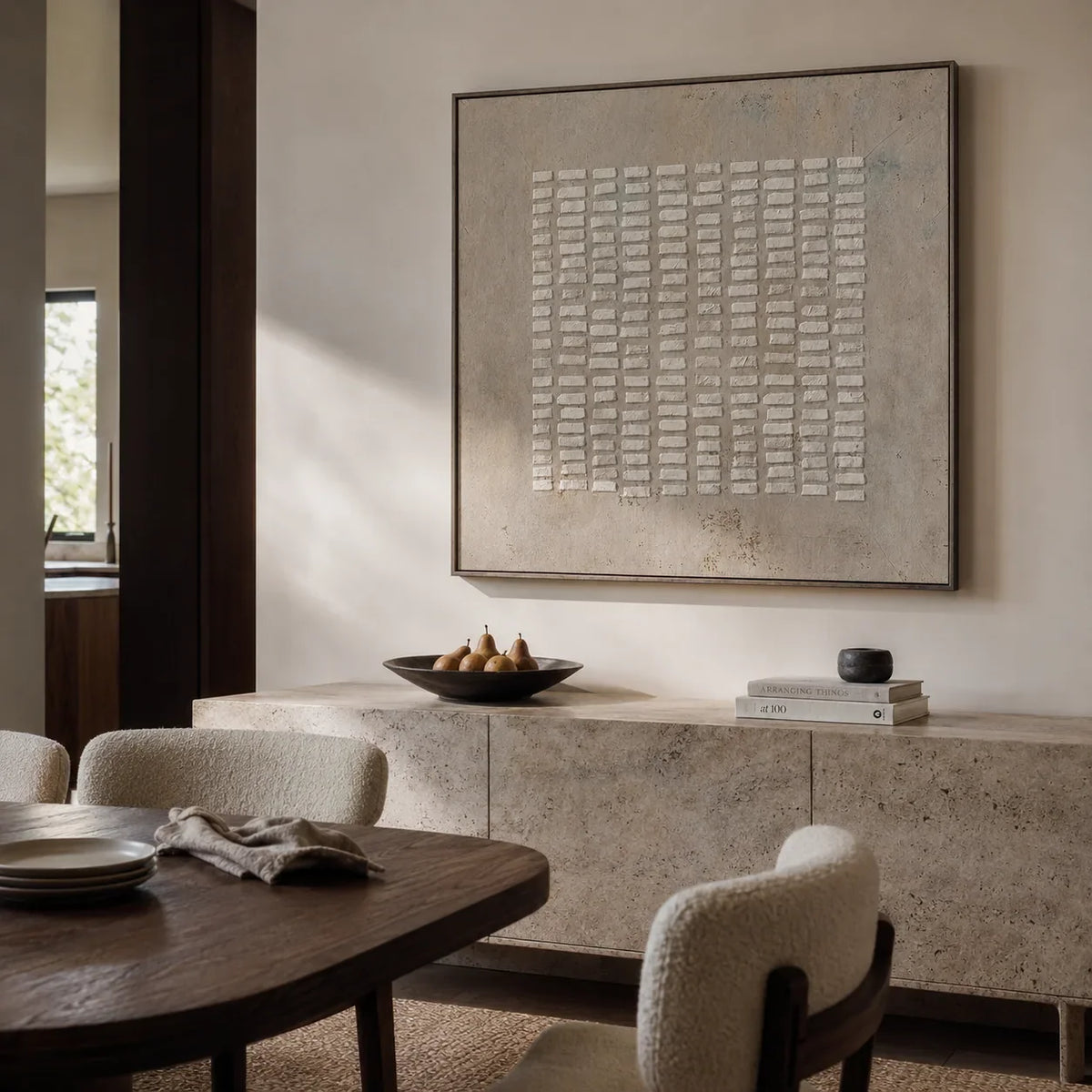 White Rhythm Textured Wall Art displayed in a collected studio setting | Olyrel
