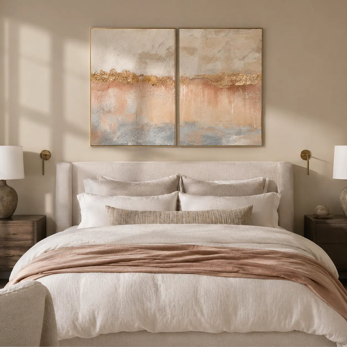 Blush Horizon Diptych Wall Art room scene 2 | Olyrel