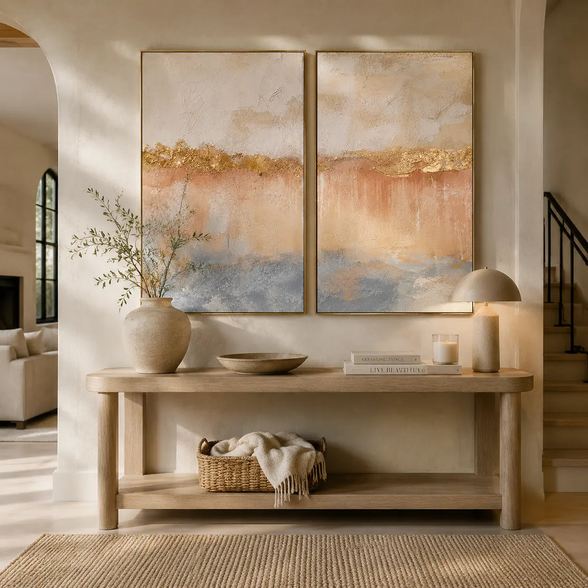 Blush Horizon Diptych Wall Art room scene 4 | Olyrel