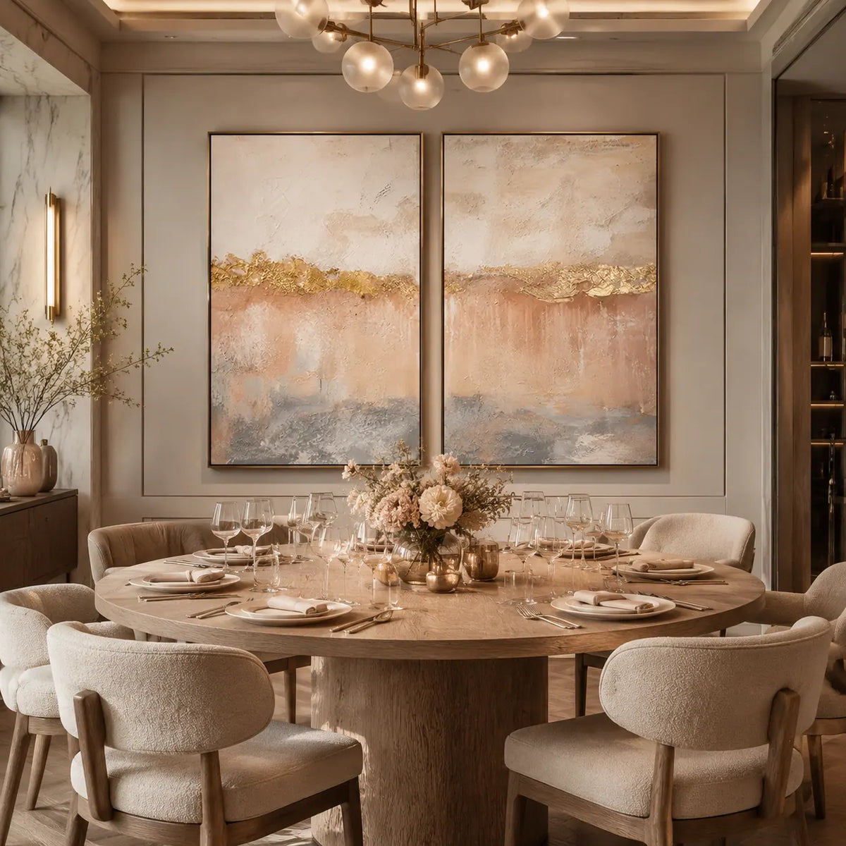 Blush Horizon Diptych Wall Art room scene 5 | Olyrel