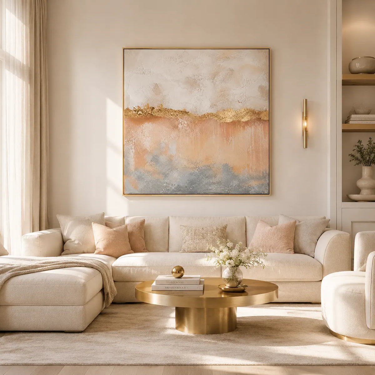 Blush Veil Textured Wall Art room scene 2 | Olyrel