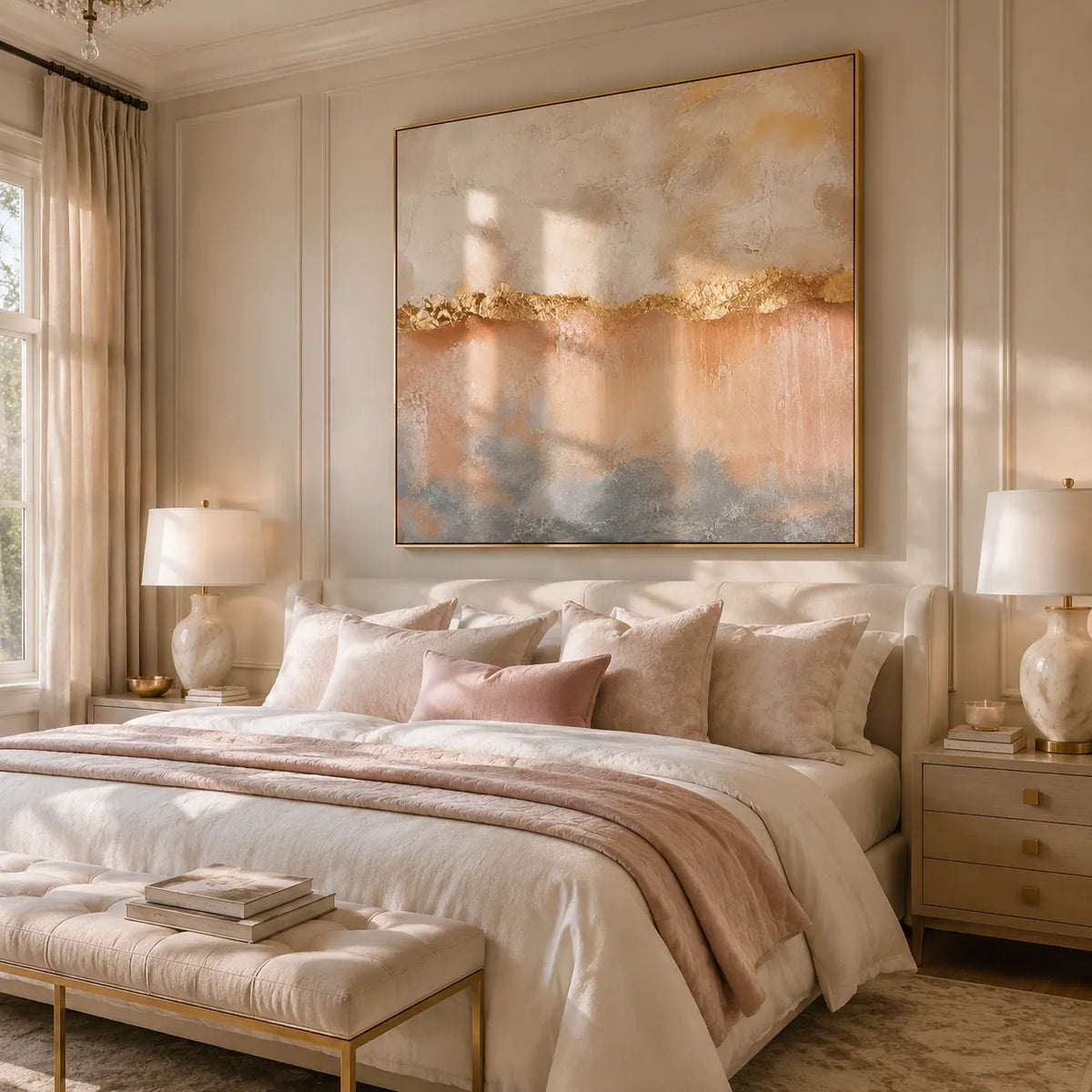 Blush Veil Textured Wall Art room scene 6 | Olyrel