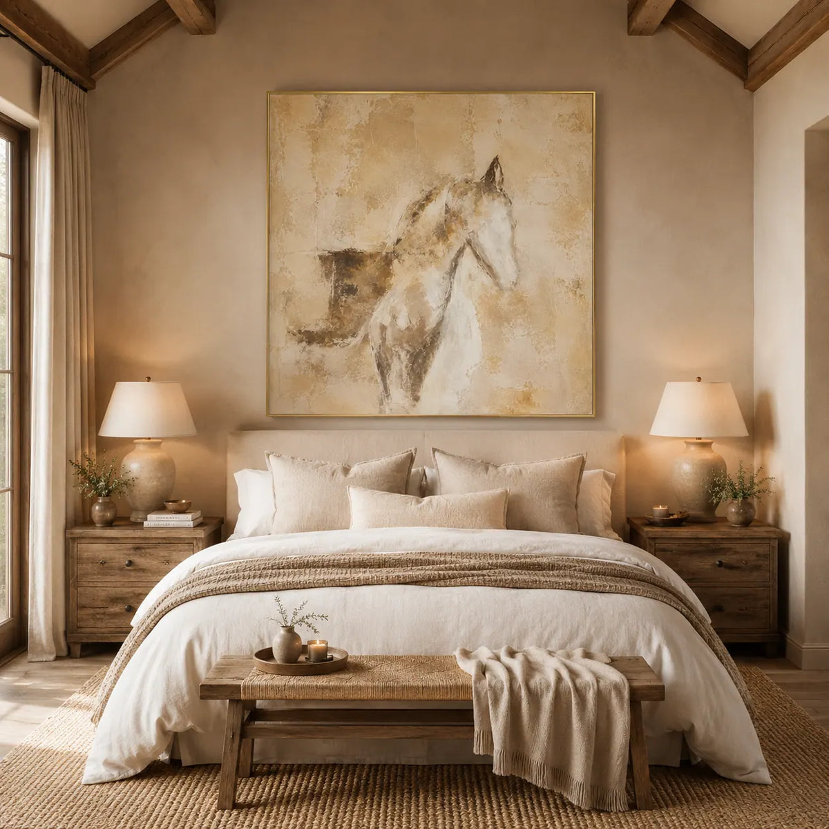 Ochre Horse Study Wall Art room scene 3 | Olyrel