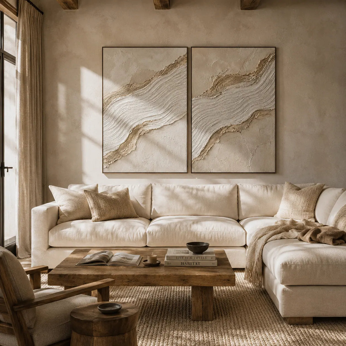 Gilded Wave Diptych Wall Art room scene 2 | Olyrel