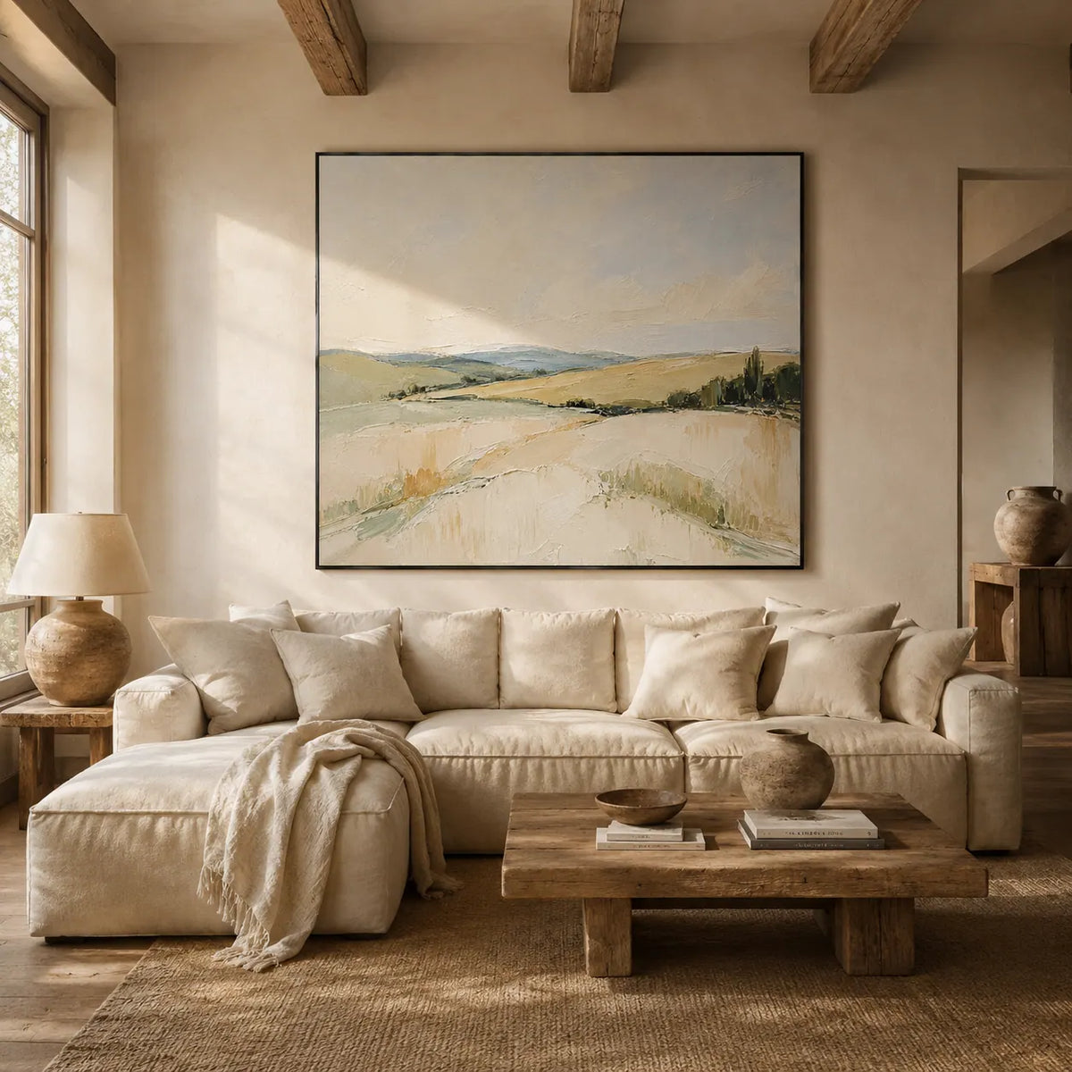 Pale Meadow Landscape Wall Art room scene 2 | Olyrel