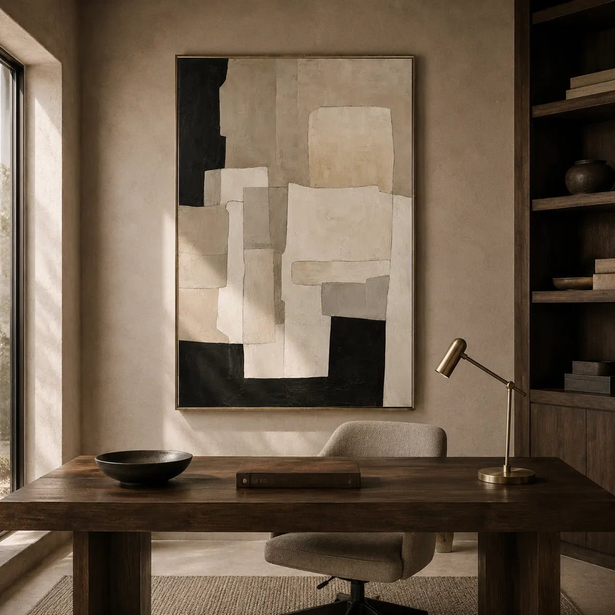 Ecru Blocks Abstract Wall Art room scene 2 | Olyrel