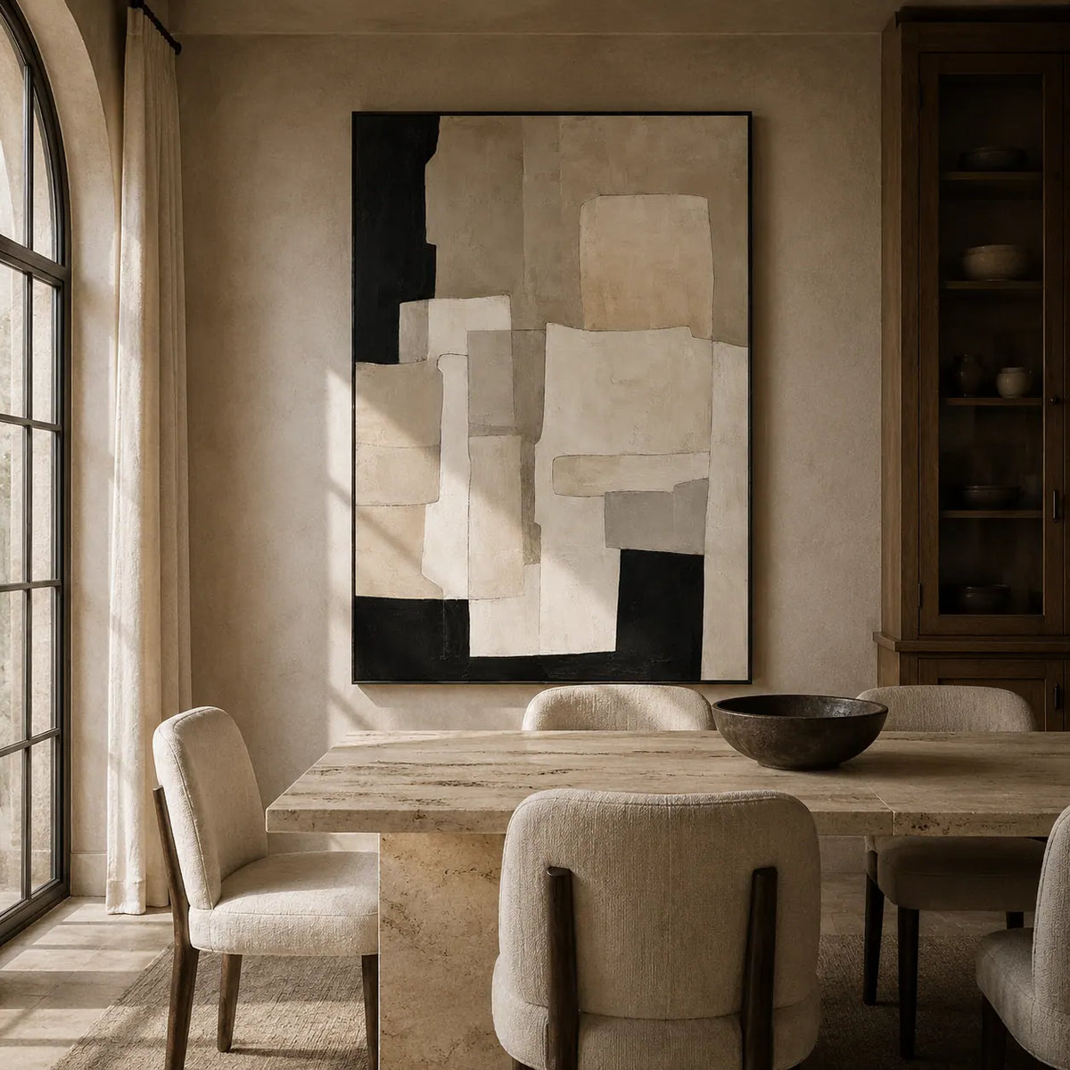 Ecru Blocks Abstract Wall Art room scene 4 | Olyrel