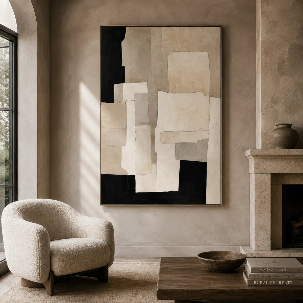 Ecru Blocks Abstract Wall Art room scene 5 | Olyrel