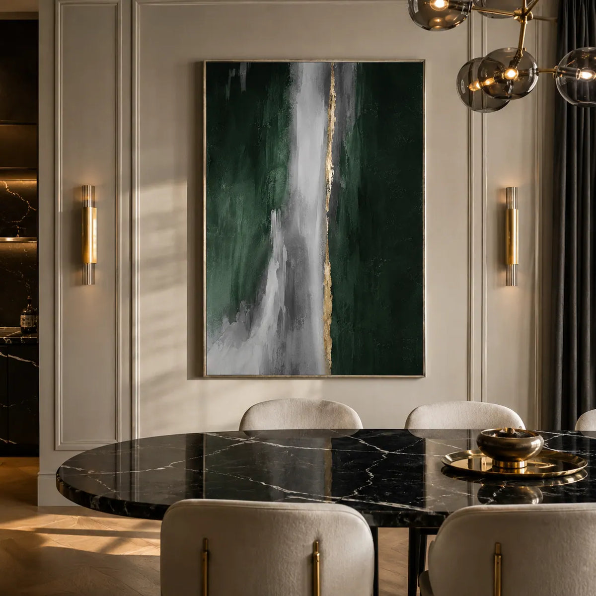 Verdant Cascade Abstract Wall Art room scene 3 | Olyrel