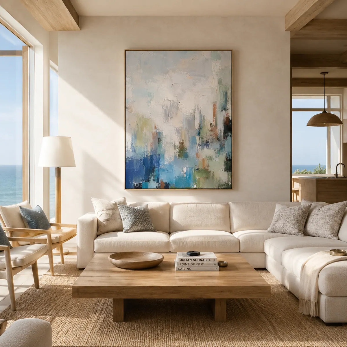 Blue Mistfall Abstract Wall Art room scene 6 | Olyrel