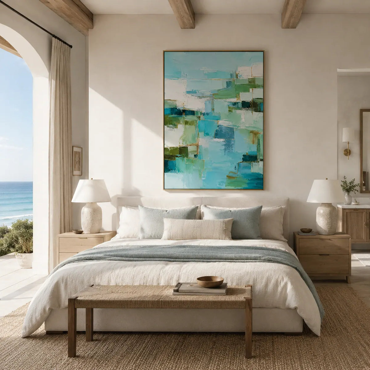 Aqua Passage Abstract Wall Art room scene 3 | Olyrel