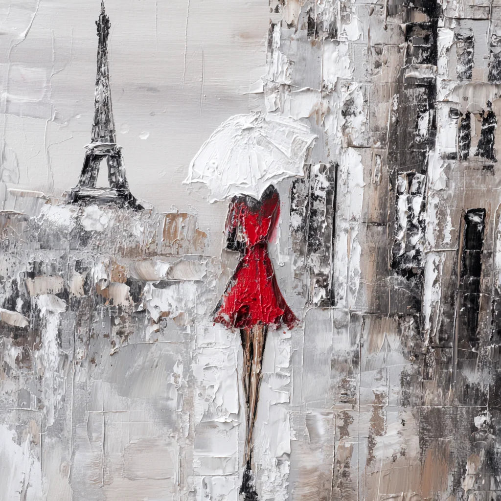 Original artwork view of Red Dress Paris Wall Art | Olyrel