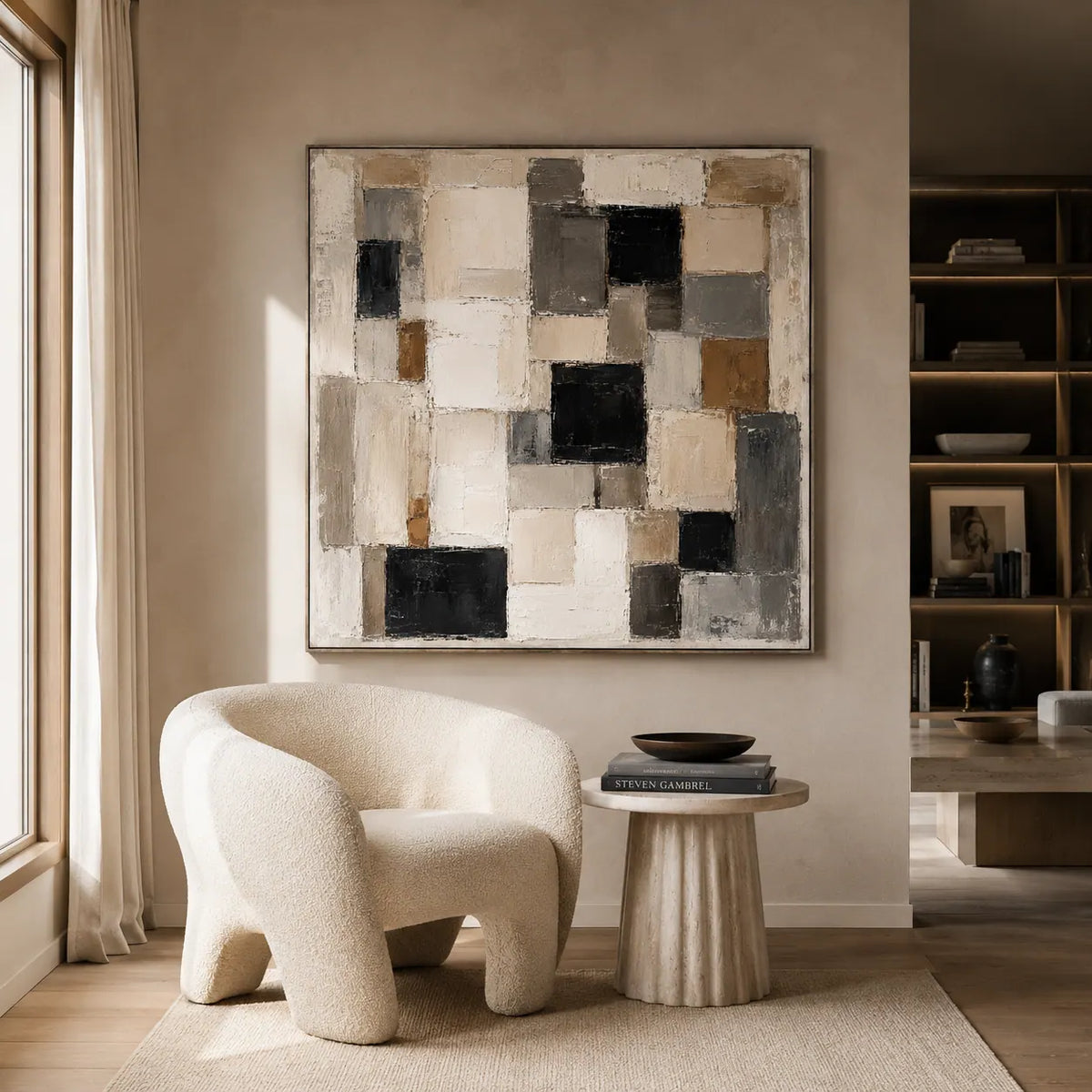 Neutral Mosaic Abstract Wall Art room scene 5 | Olyrel