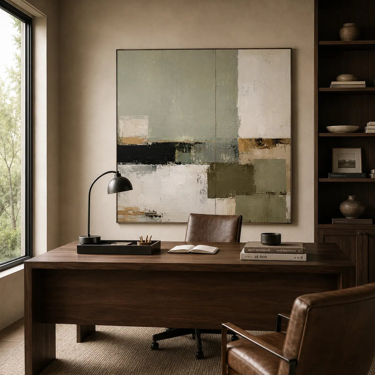 Sage Blocks Abstract Wall Art room scene 2 | Olyrel