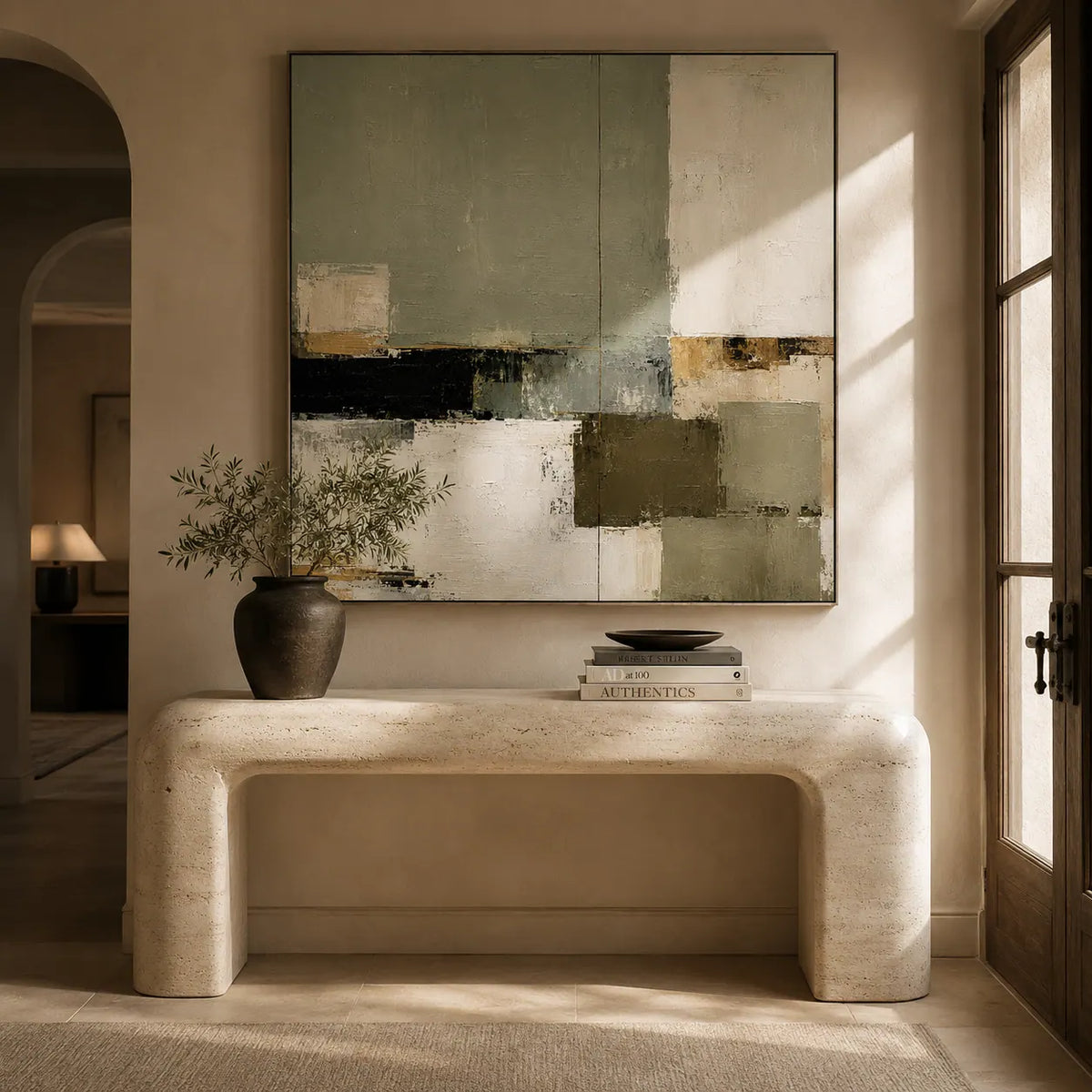 Sage Blocks Abstract Wall Art room scene 3 | Olyrel