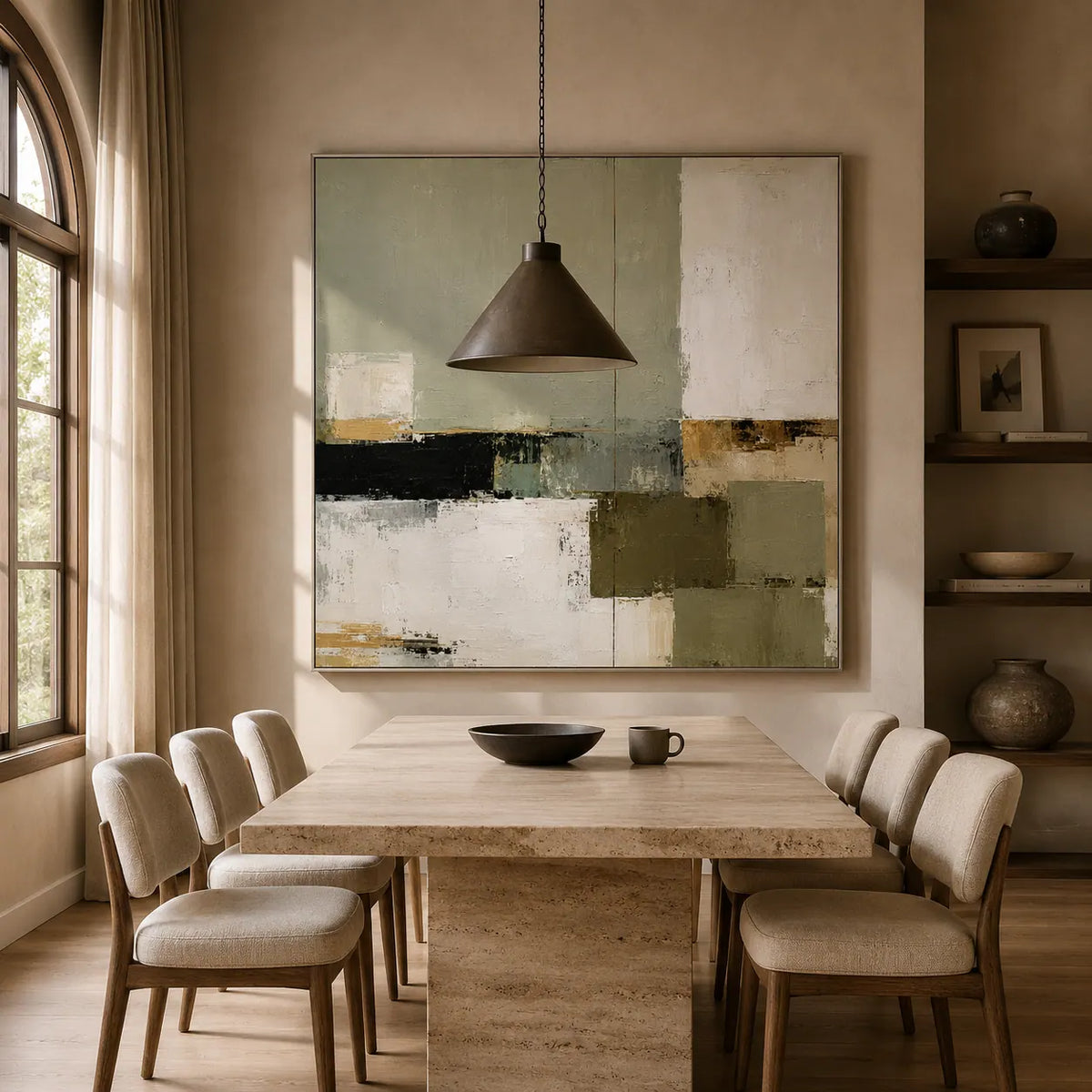 Sage Blocks Abstract Wall Art room scene 4 | Olyrel