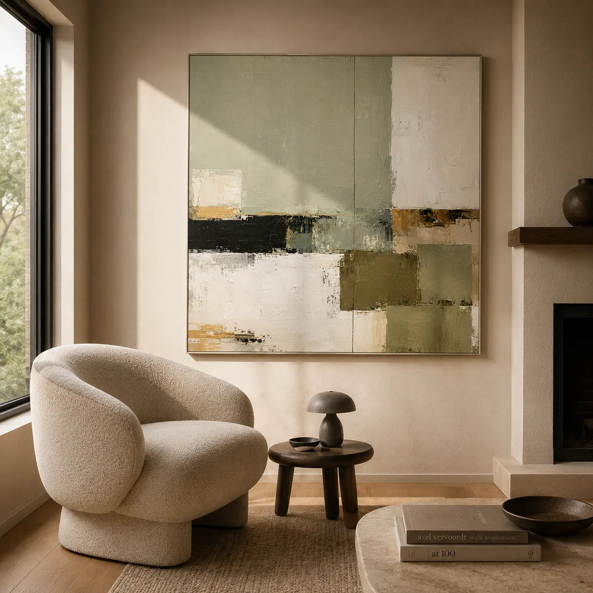 Sage Blocks Abstract Wall Art room scene 5 | Olyrel