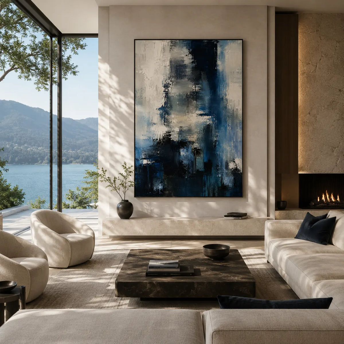 Blue Rift Abstract Wall Art room scene 6 | Olyrel