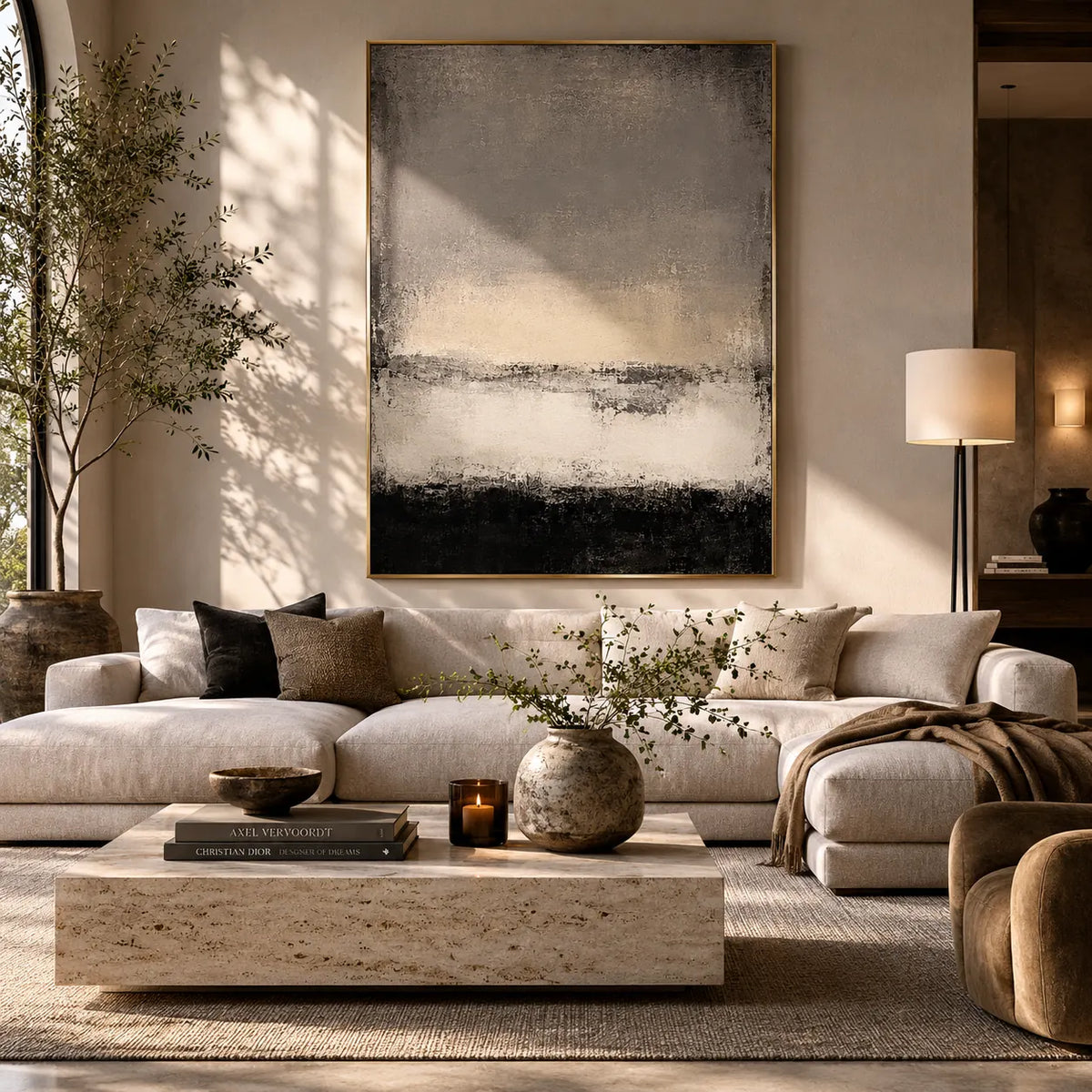Charcoal Mist Textured Wall Art room scene 3 | Olyrel