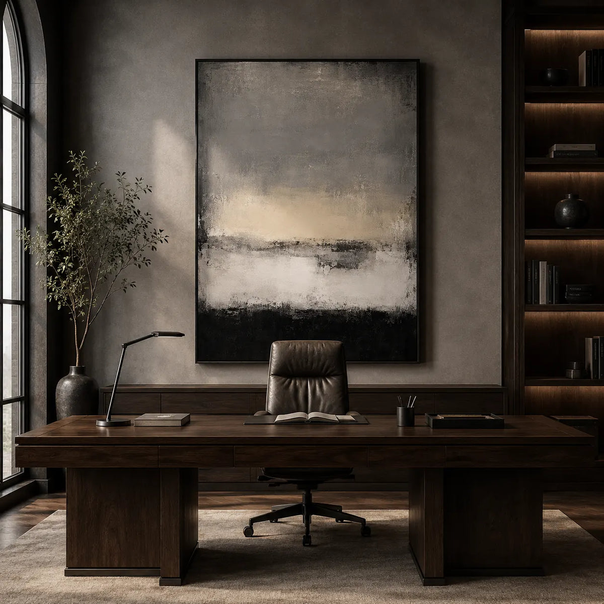 Charcoal Mist Textured Wall Art room scene 5 | Olyrel