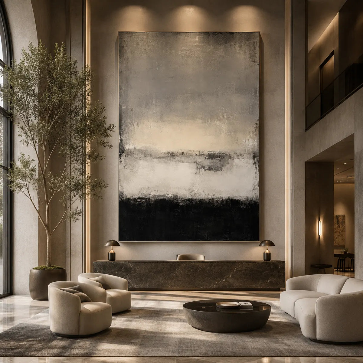 Charcoal Mist Textured Wall Art room scene 6 | Olyrel