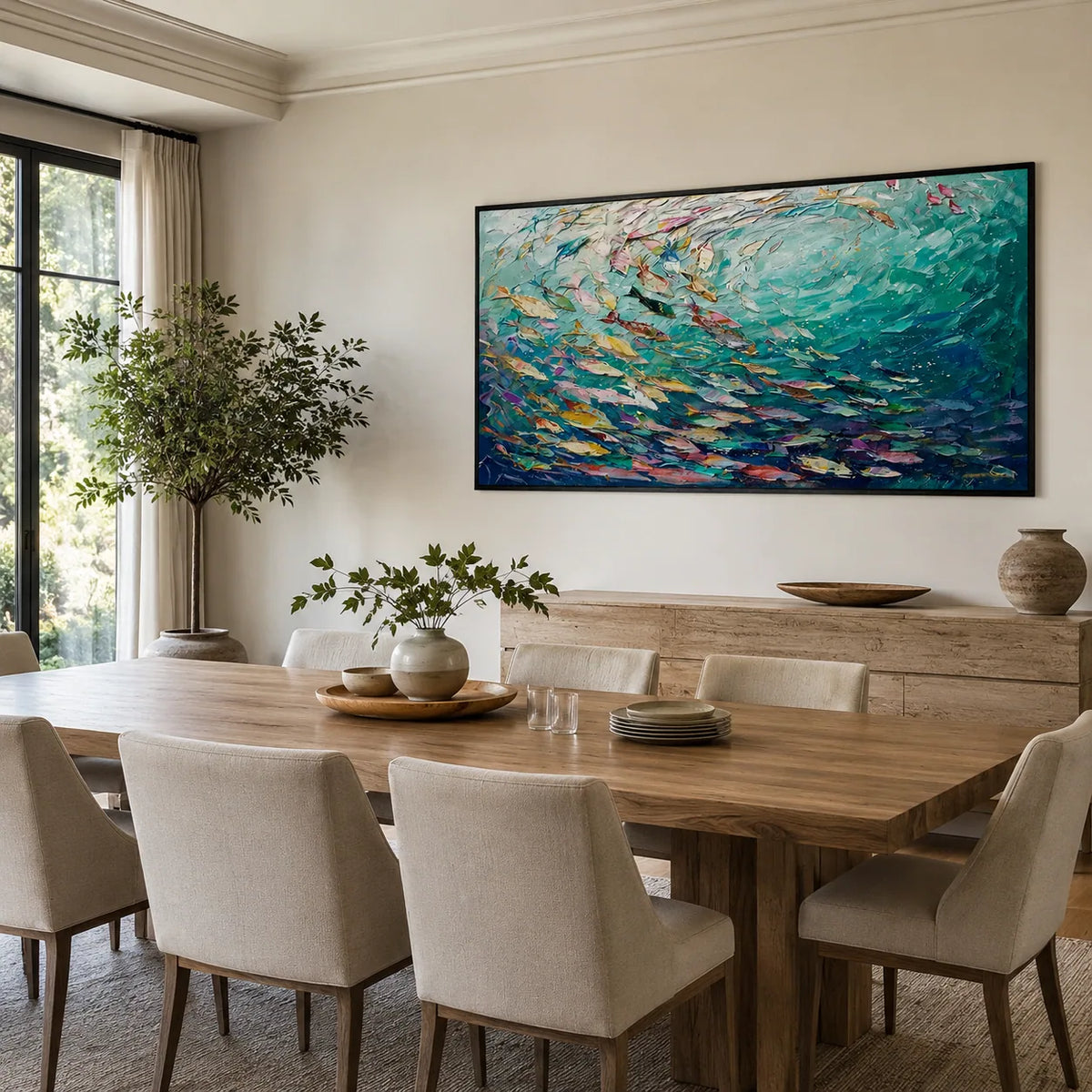 Azure Shoal Ocean Wall Art displayed in a bright dining room | Olyrel
