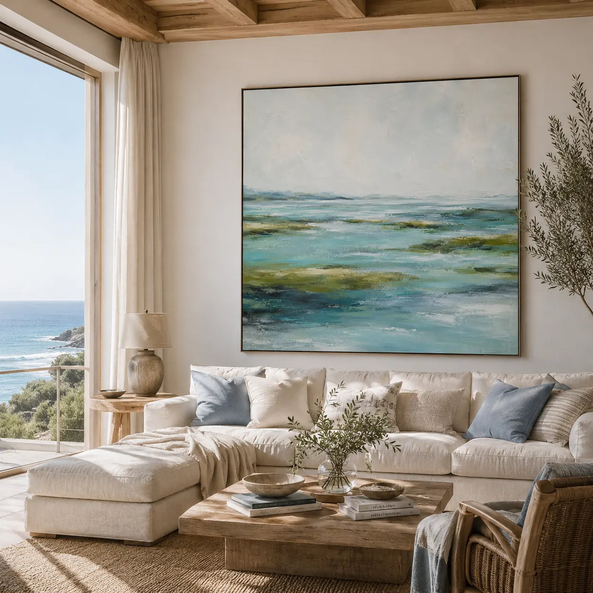 Sea Glass Landscape Wall Art room scene 3 | Olyrel