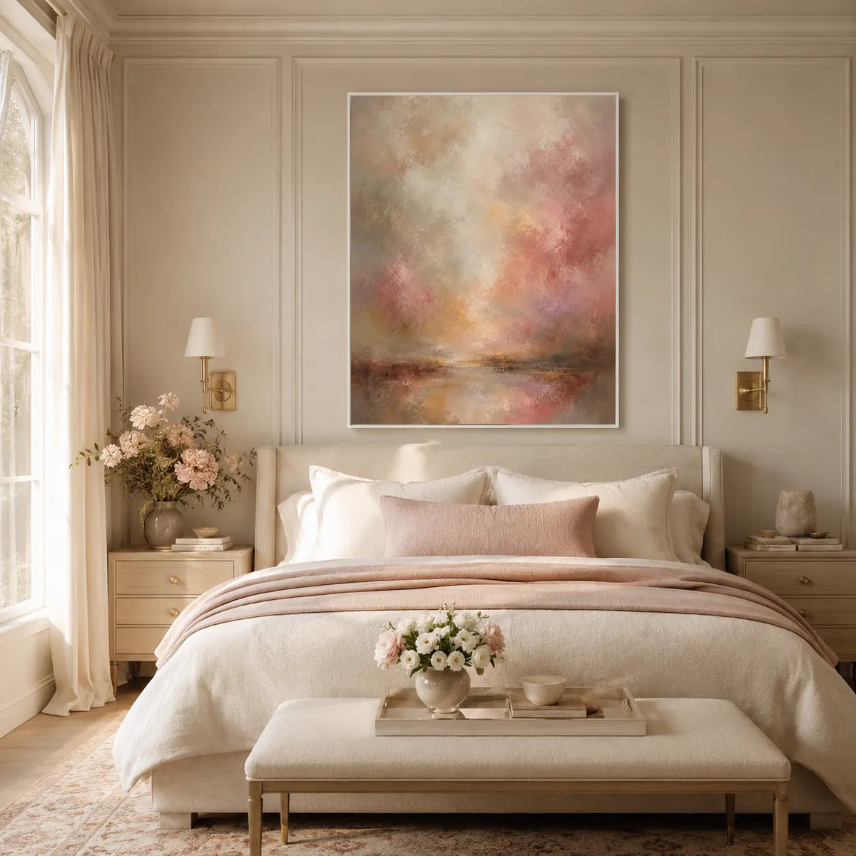 Blush Glow Abstract Wall Art room scene 4 | Olyrel