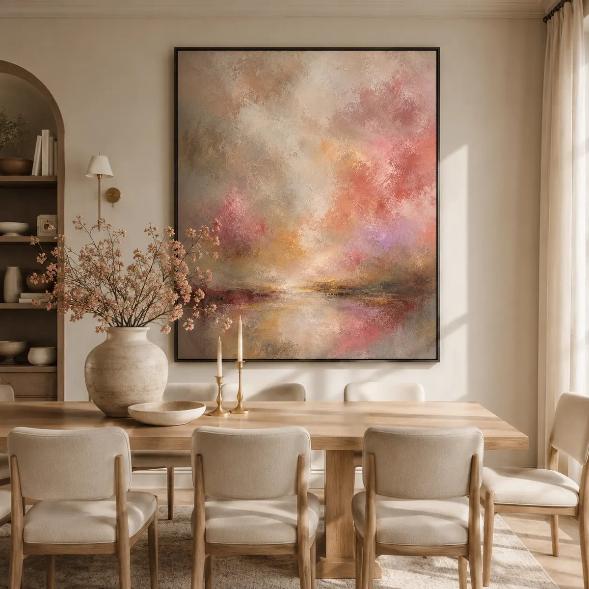 Blush Glow Abstract Wall Art room scene 6 | Olyrel