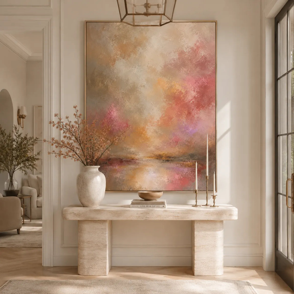 Blush Glow Abstract Wall Art room scene 7 | Olyrel
