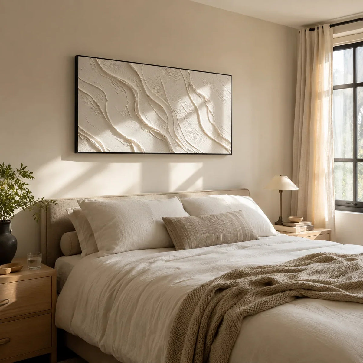 Soft Waves Textured Wall Art styled in a contemporary entryway | Olyrel