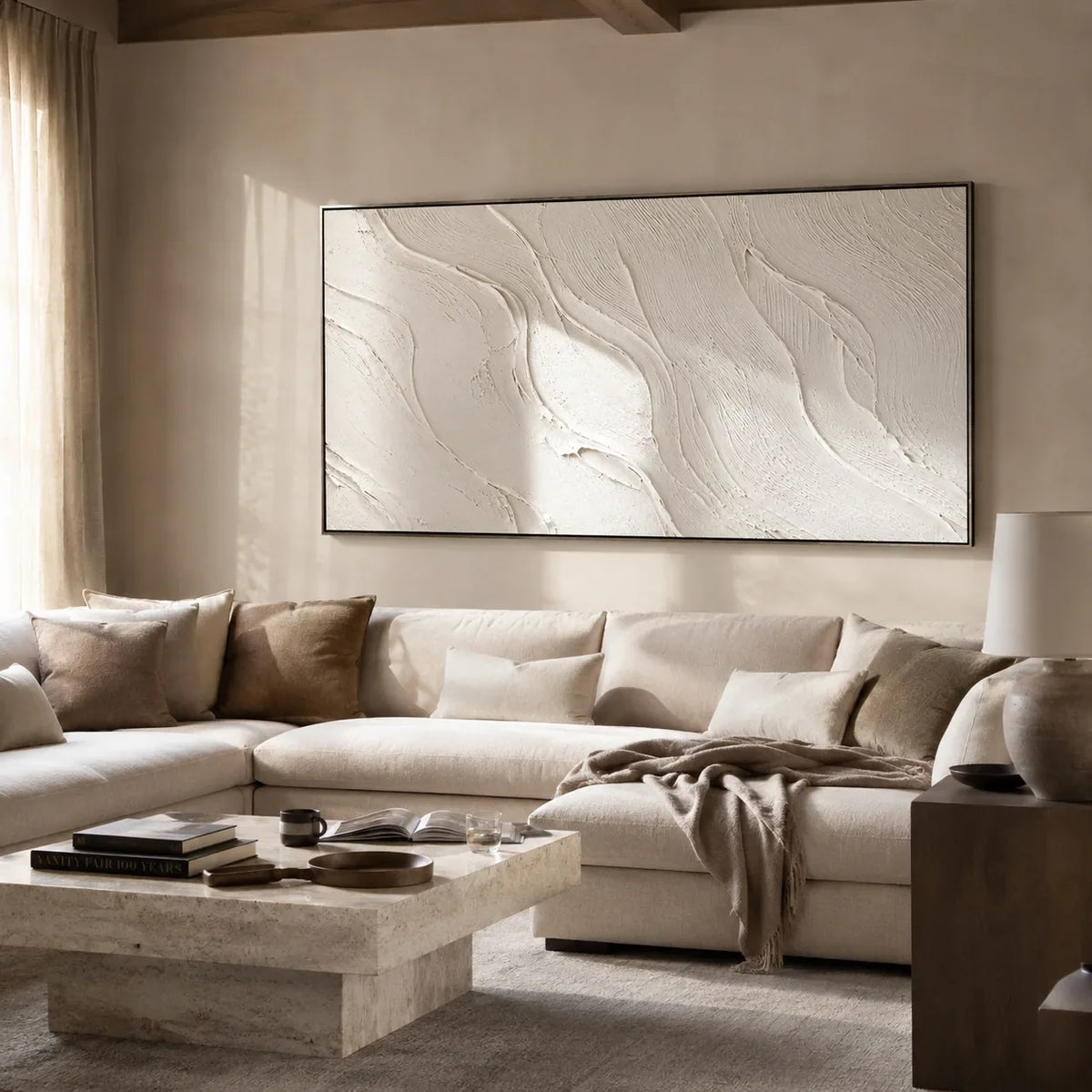 Soft Waves Textured Wall Art shown in a quiet home office | Olyrel