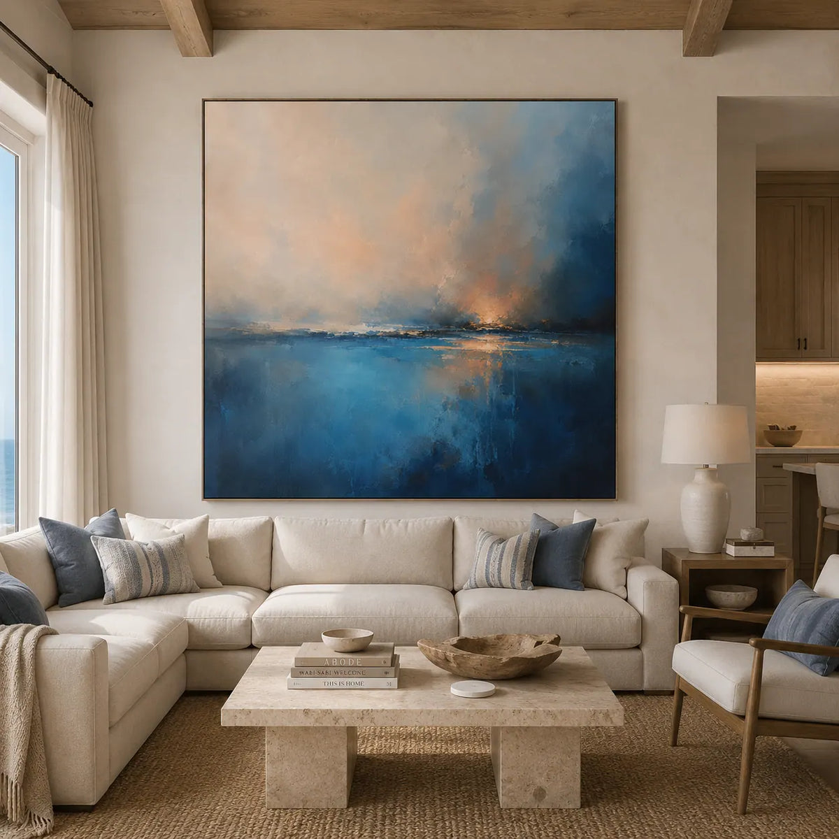 Blue Rain Seascape Wall Art room scene 3 | Olyrel