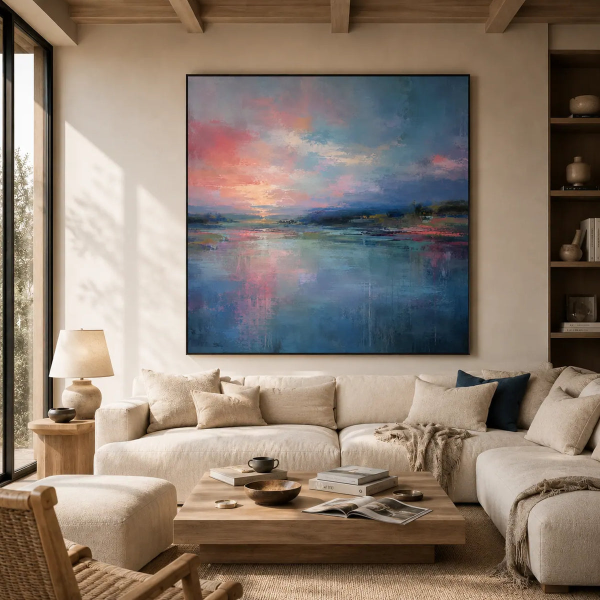 Coral Sky Seascape Wall Art room scene 2 | Olyrel