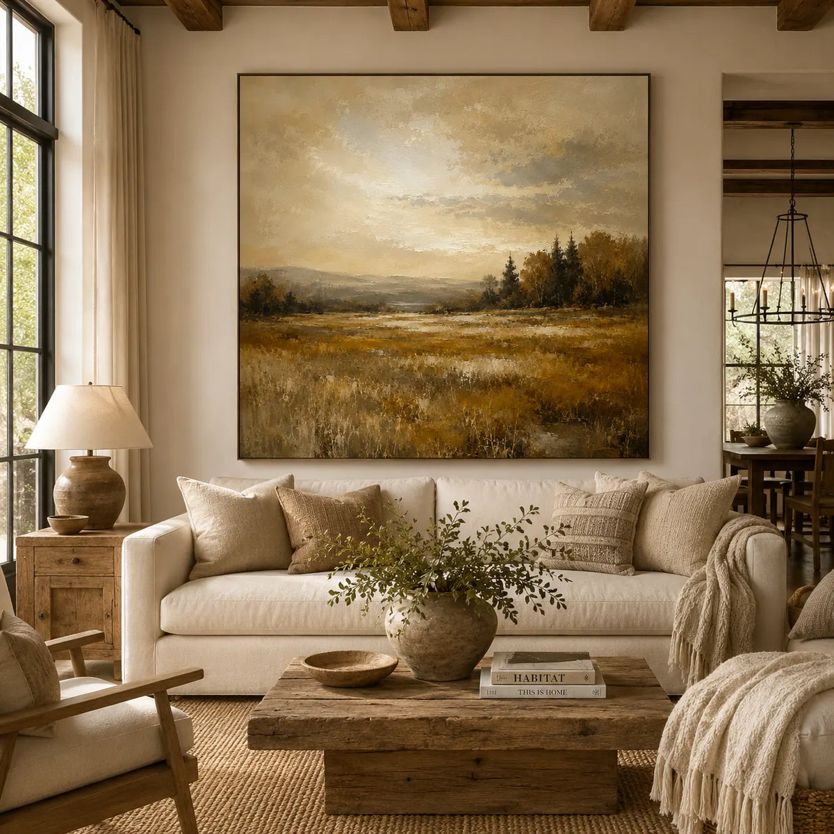 Ochre Field Landscape Wall Art room scene 2 | Olyrel