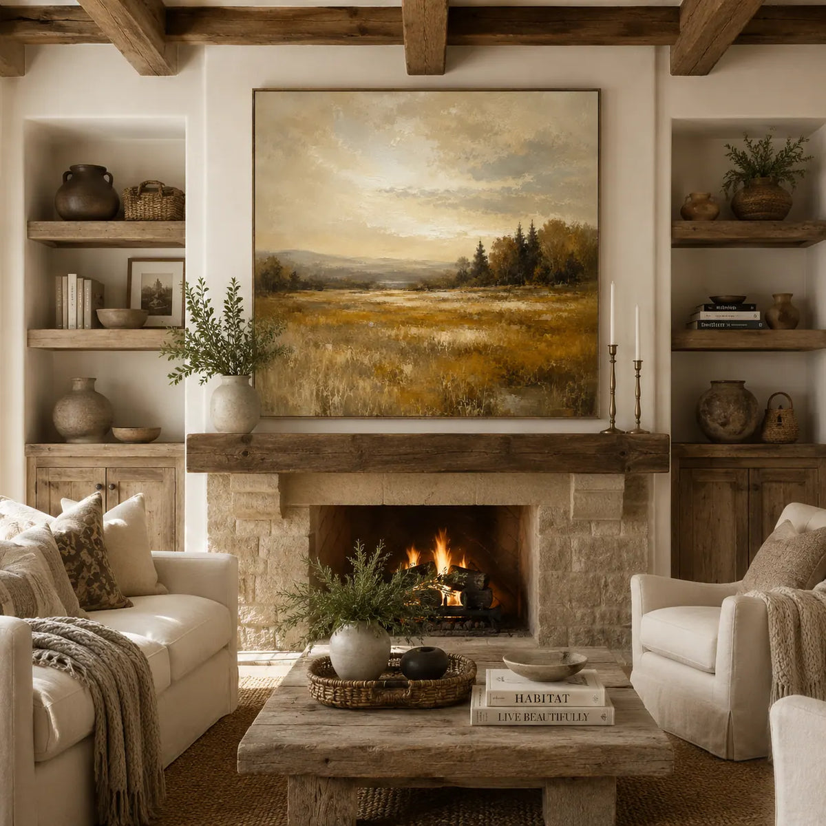 Ochre Field Landscape Wall Art room scene 3 | Olyrel