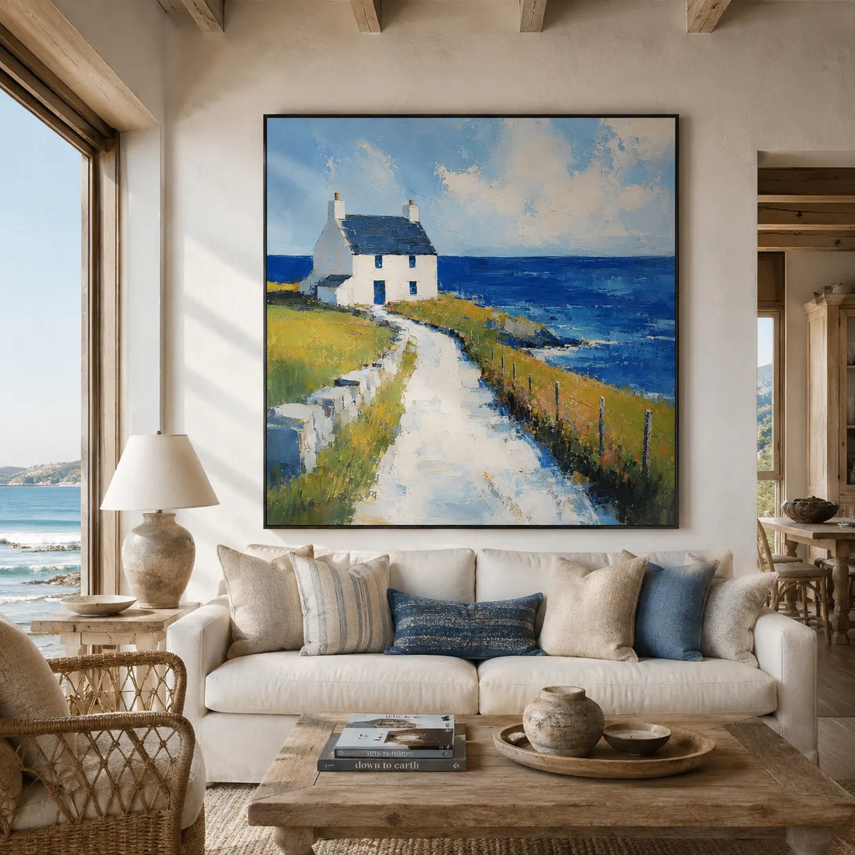 Blue Cottage Coastal Wall Art room scene 3 | Olyrel