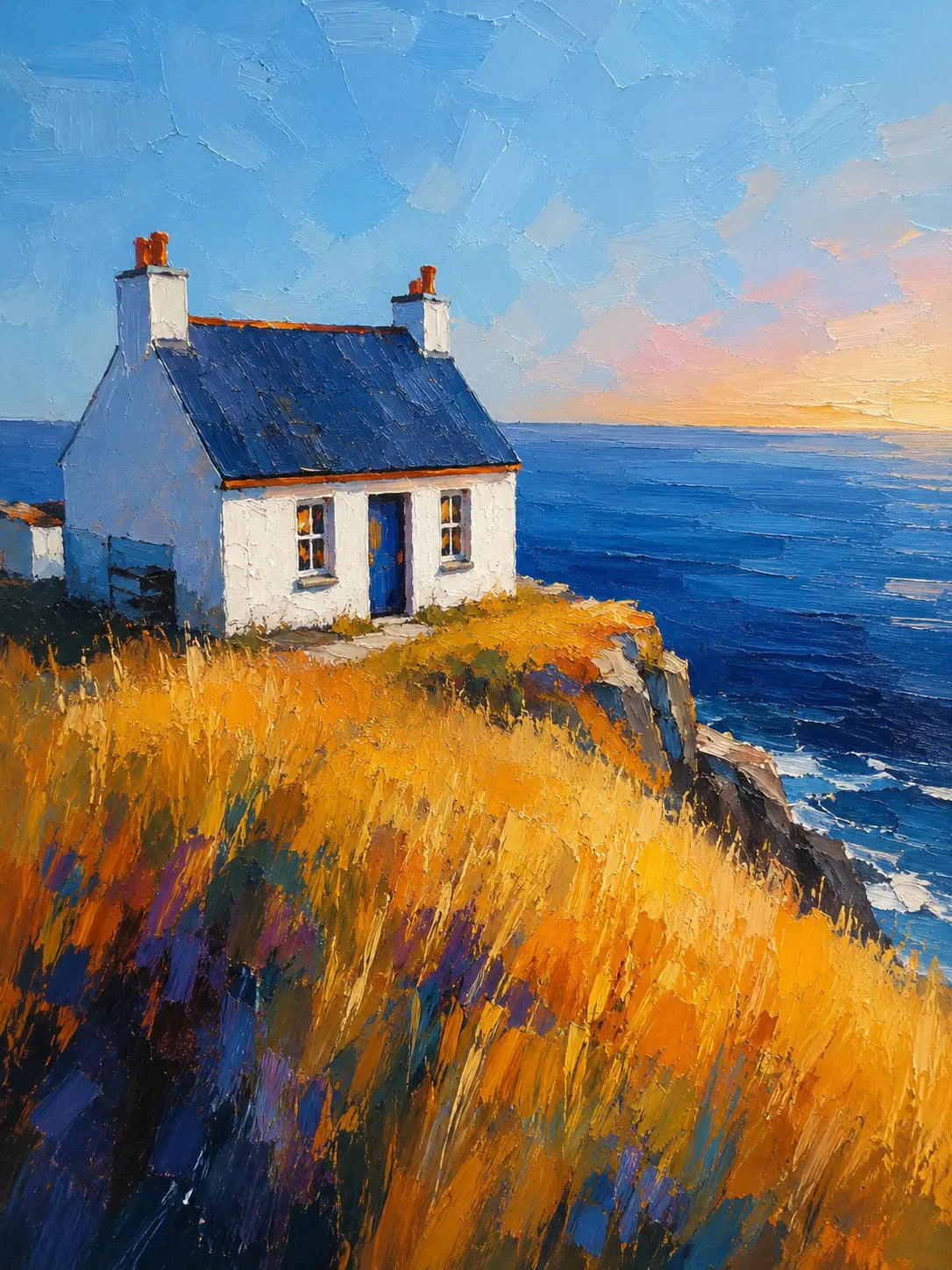 Cliff Cottage Coastal Wall Art room scene 1 | Olyrel